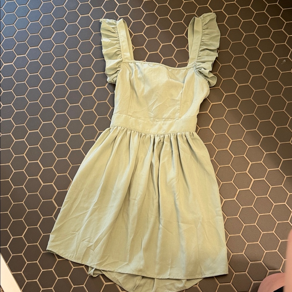 ROMWE Sage Green Ruffled Strap Sundress